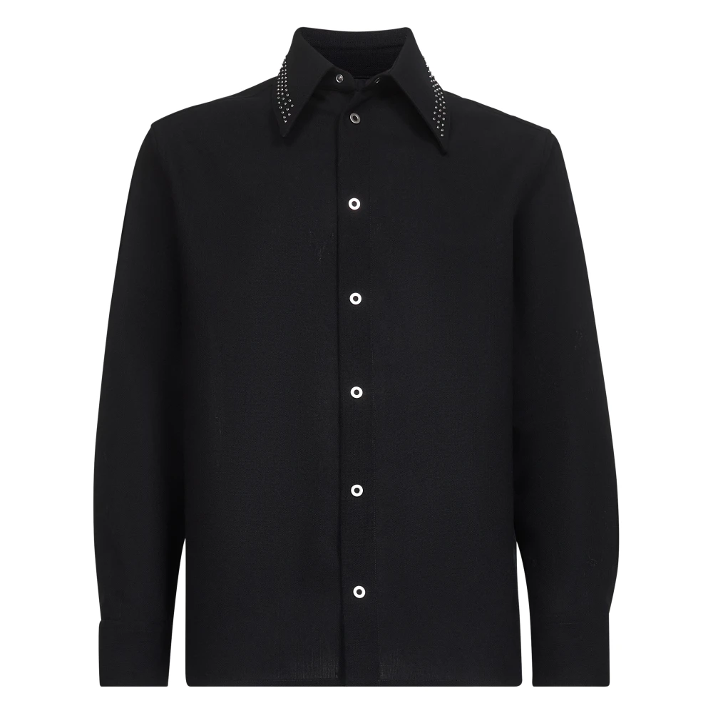 Jil Sander Men's Black Casual Shirts, M, Wool Shirt With Metal Studs