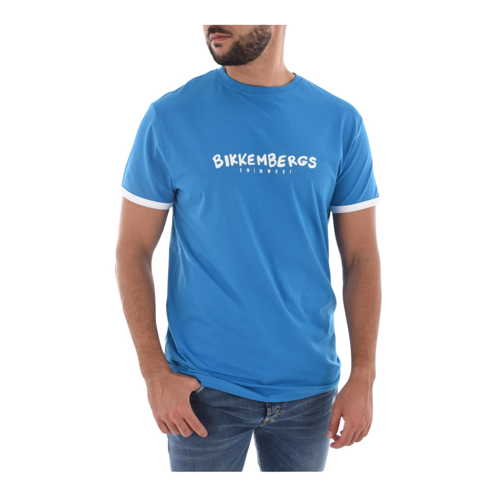 Bikkembergs Stretch Katoen Logo Print T-Shirt Blue Heren
