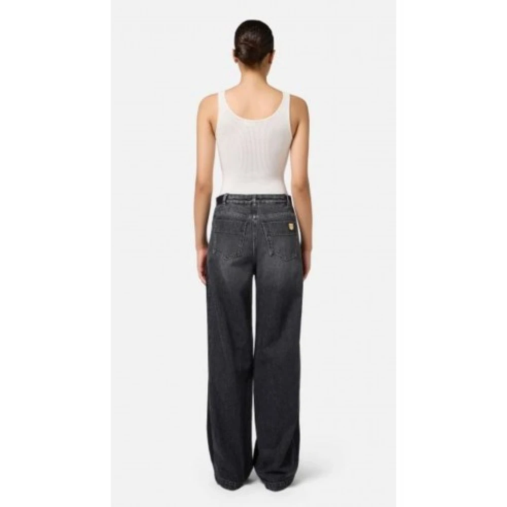 Elisabetta Franchi Wijde Pijp Katoenen Broek met Nylon Inzetstukken Gray Dames