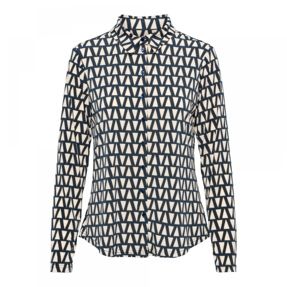 &Co Woman Jersey Blouse met knoopsluiting en opstaande kraag Multicolor Dames