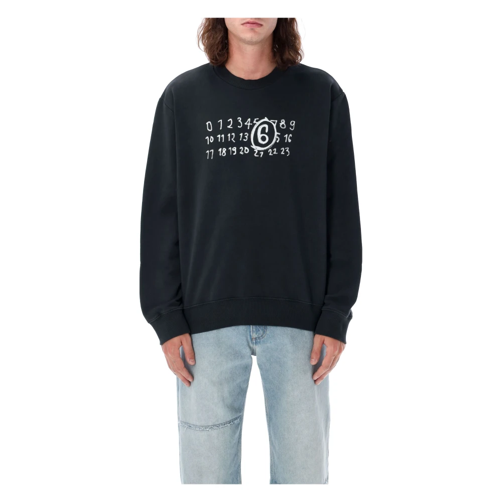 MM6 Maison Margiela Zwarte Gebreide Kleding Nummers Sweatshirt Aw24 Black Heren