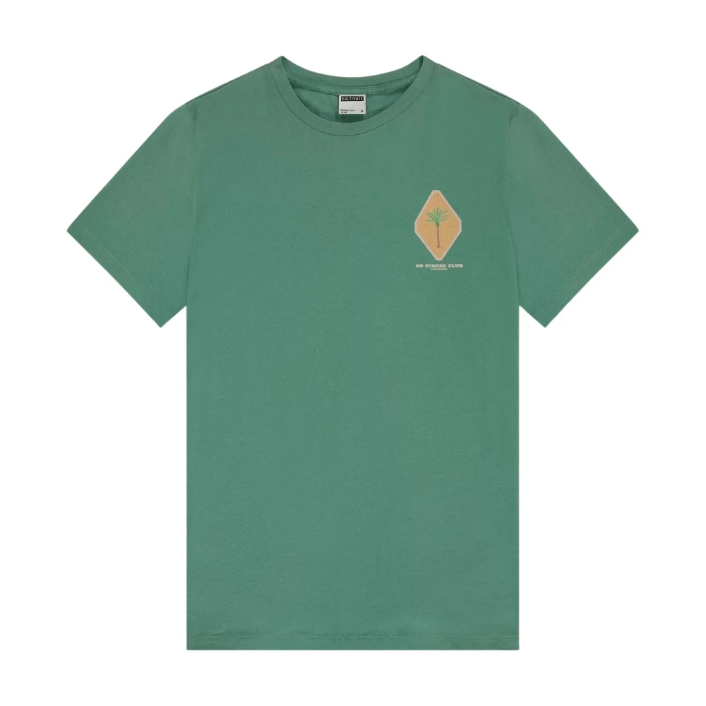 Kultivate No Stress T-shirt met Groot Print Green Heren