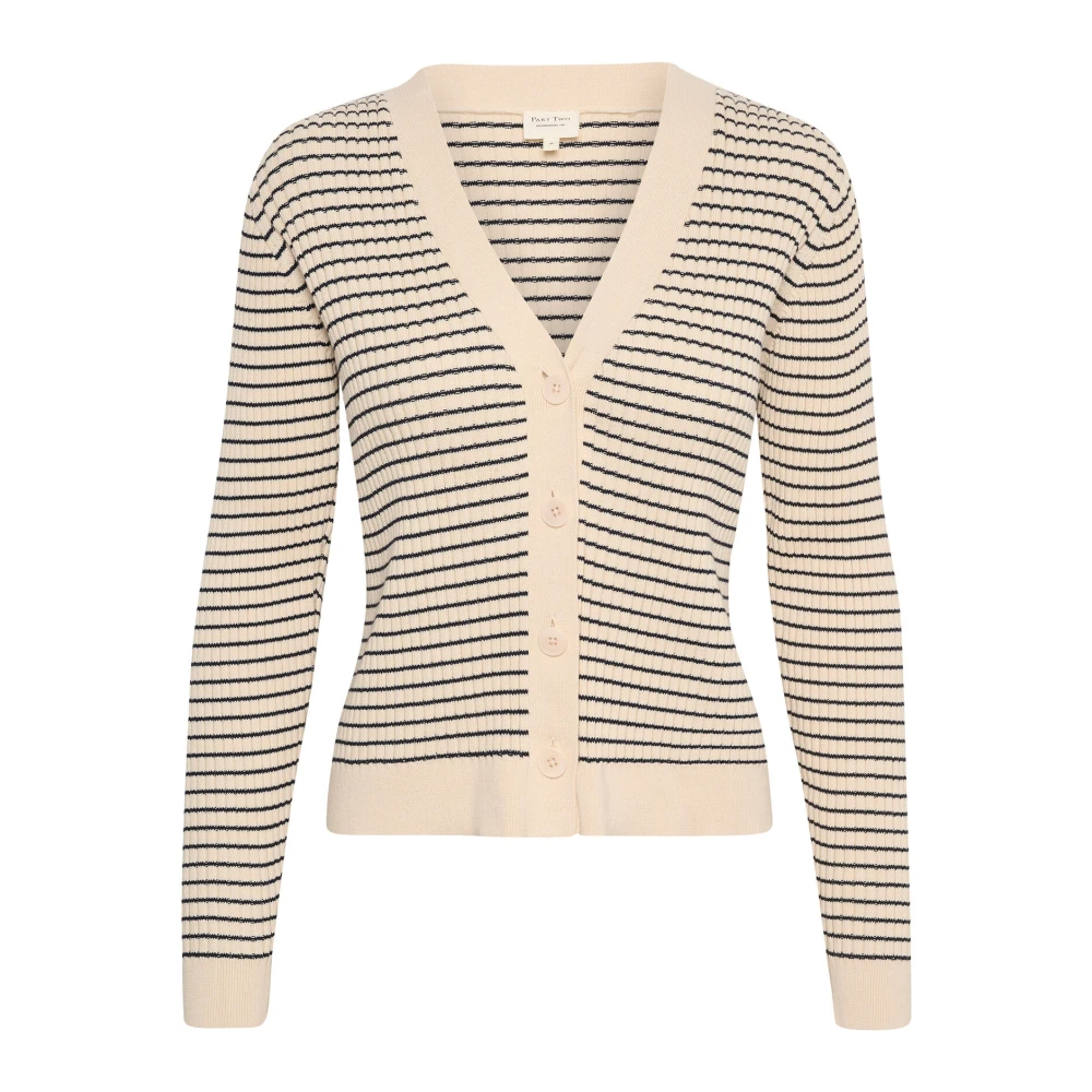 Part Two Gestreepte Cardigan met Knoopsluiting Beige Dames