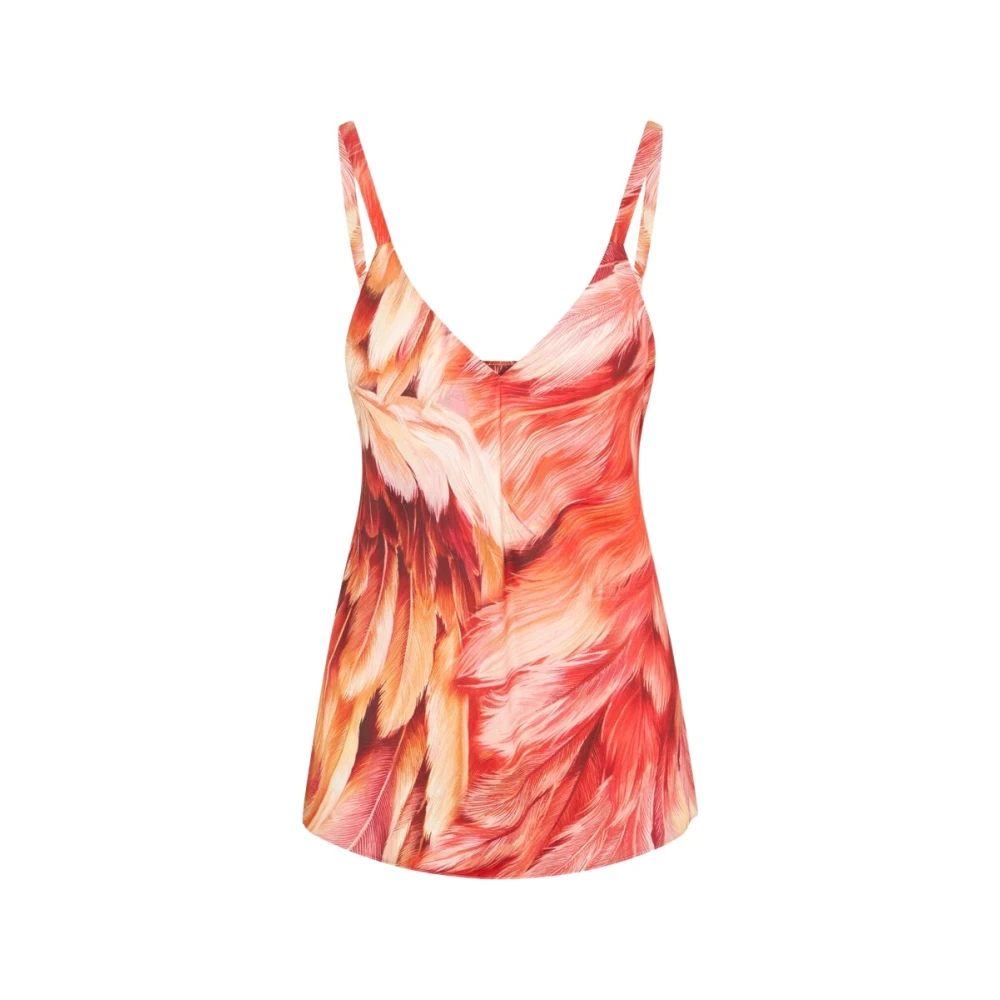 Roberto Cavalli Orange Sleeveless Tops, Female, M, Plumange Print Silk Top