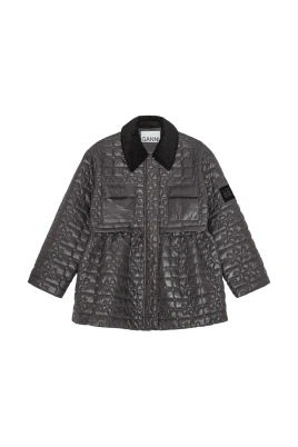 Glansig Quilt Midi Jacka med Utsvängning