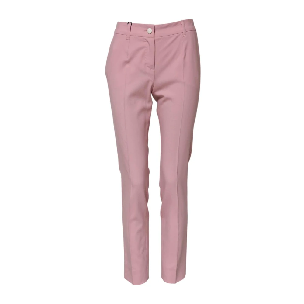 Dolce & Gabbana Women's Pink Wool Tapered Zipper Trousers - Slim-Fit Trousers - 2XS - Trousers