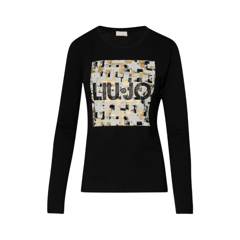 Liu Jo Rhinestone Logo Crew Neck T-shirt Black Dames
