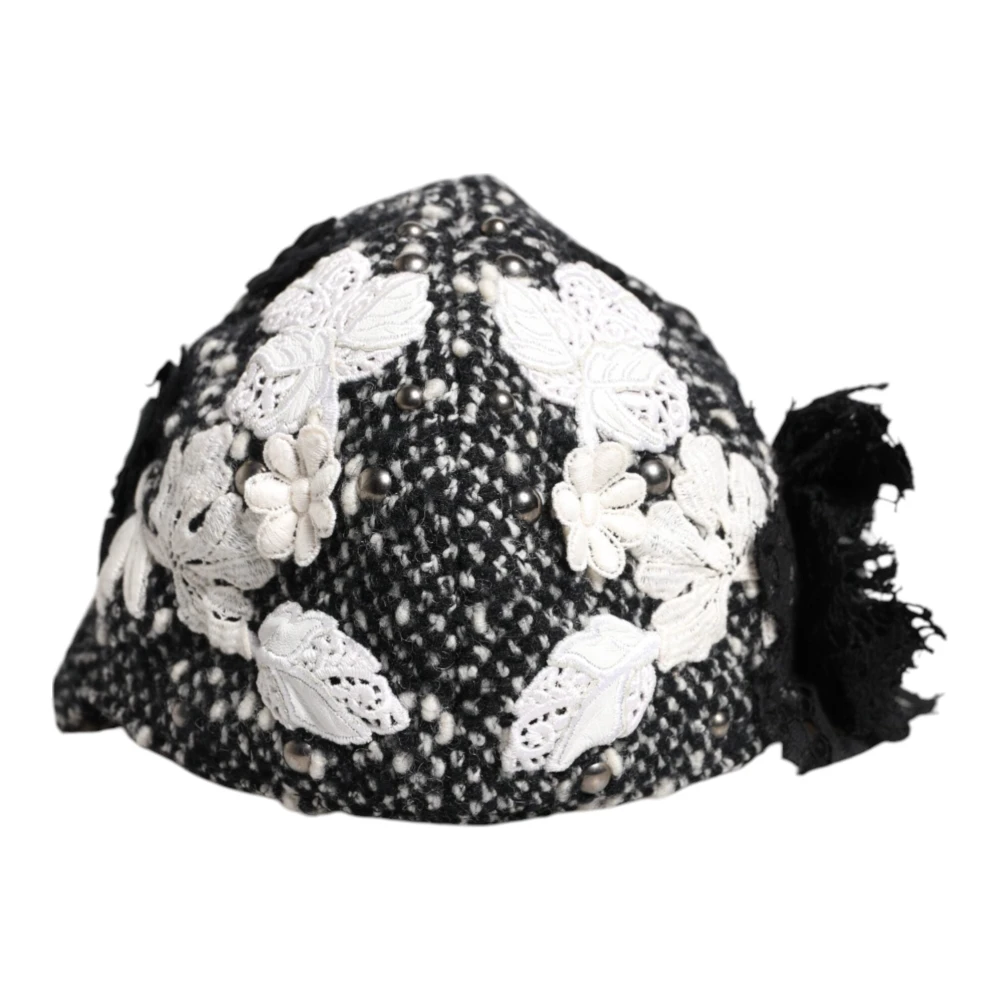 Dolce & Gabbana Vrouw Zwart Accessoires Dames, One Size, Katoen, Wit Bloemig Cloche Hoed