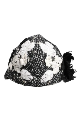 Svart Vit Blommig Cloche Hatt