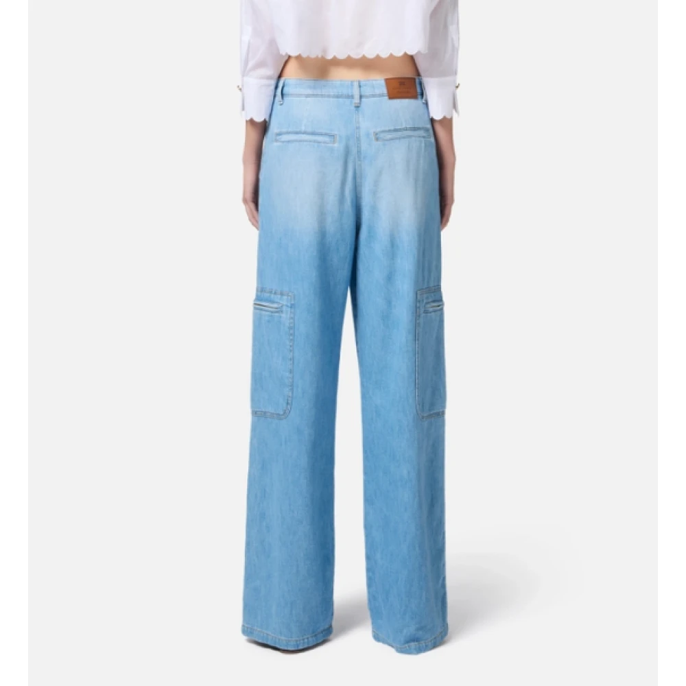 Elisabetta Franchi Heldere Blauwe Cargo Denim Broek Blue Dames