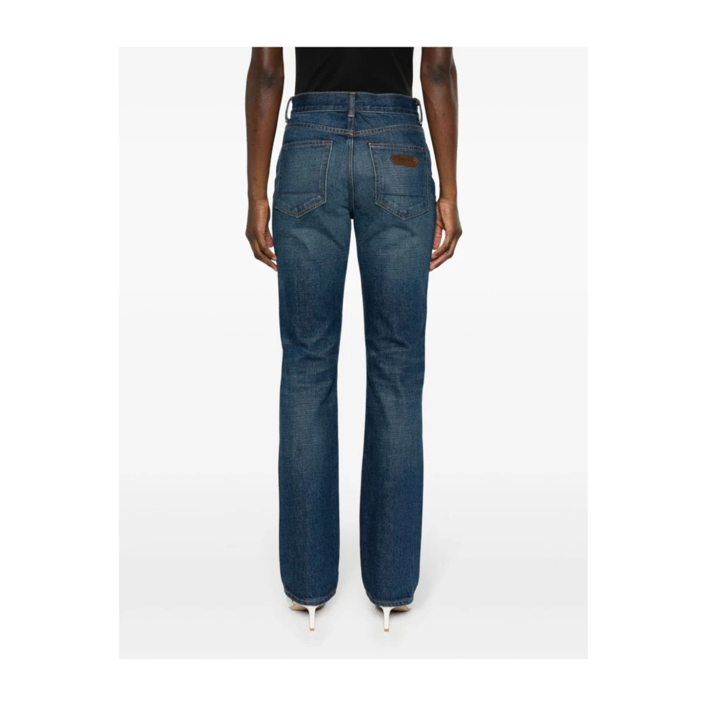 Tom Ford Indigo Blauwe Stonewashed Denim Jeans Blue Dames