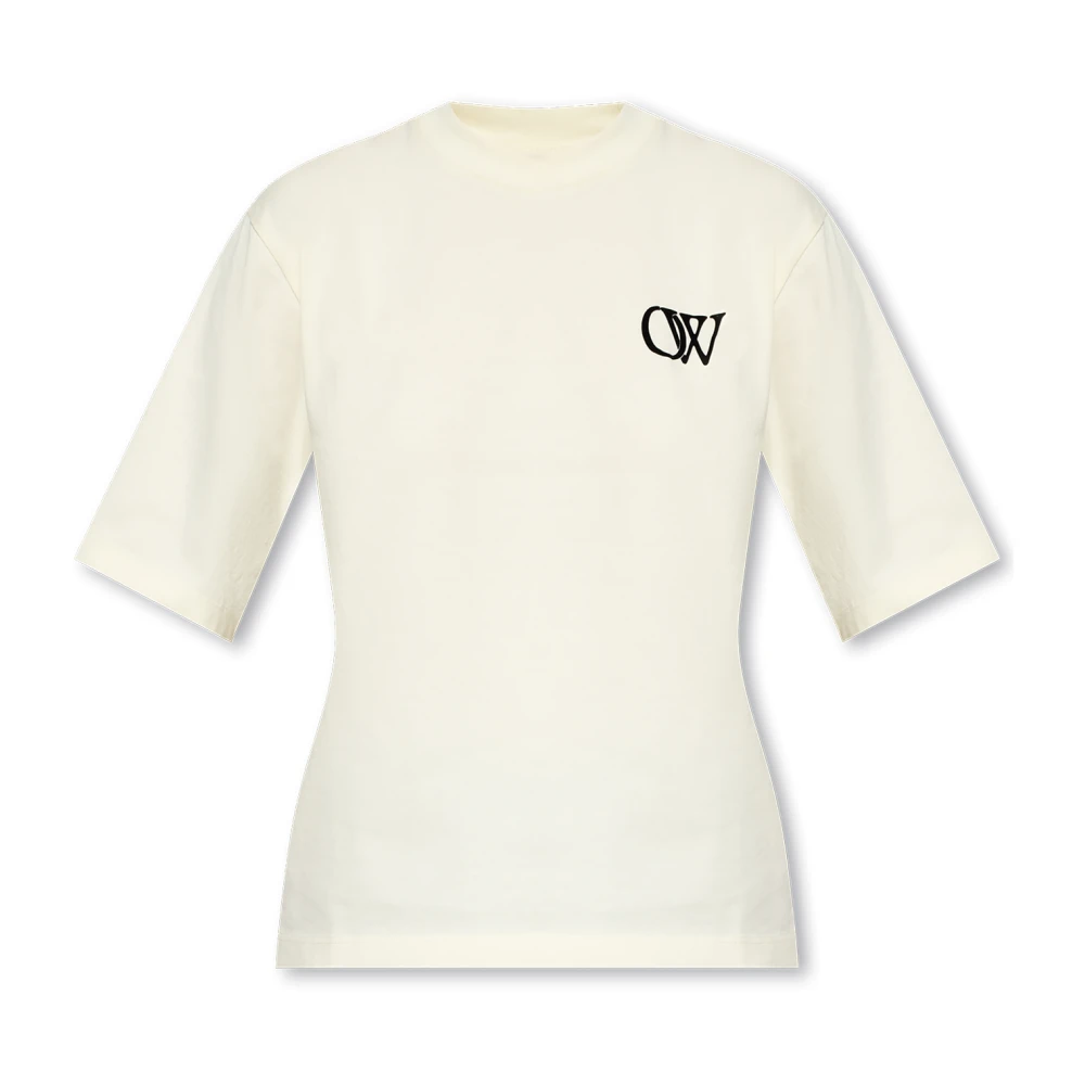 Off White T-shirt met logo Beige Dames