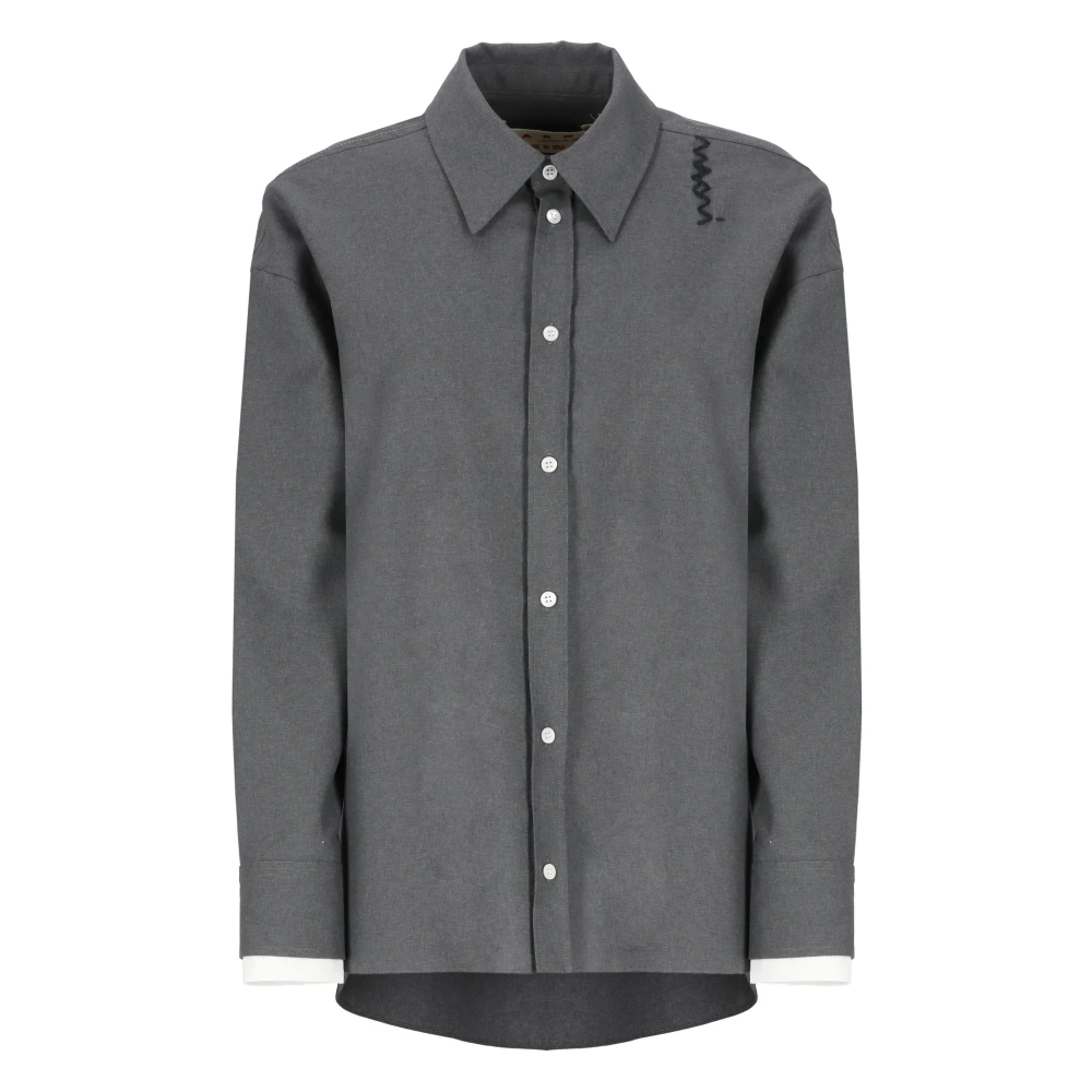 Marni Grijze wollen overhemd met geborduurde details Gray Dames