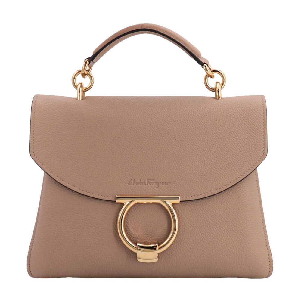 Beige Leren Handtas met Gancini Detail Salvatore Ferragamo