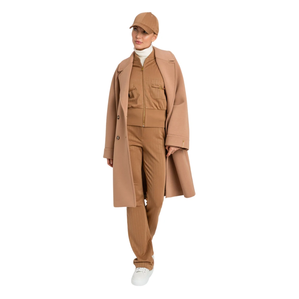 Twinset Scuba Stof Double-Breasted Jas Brown Dames