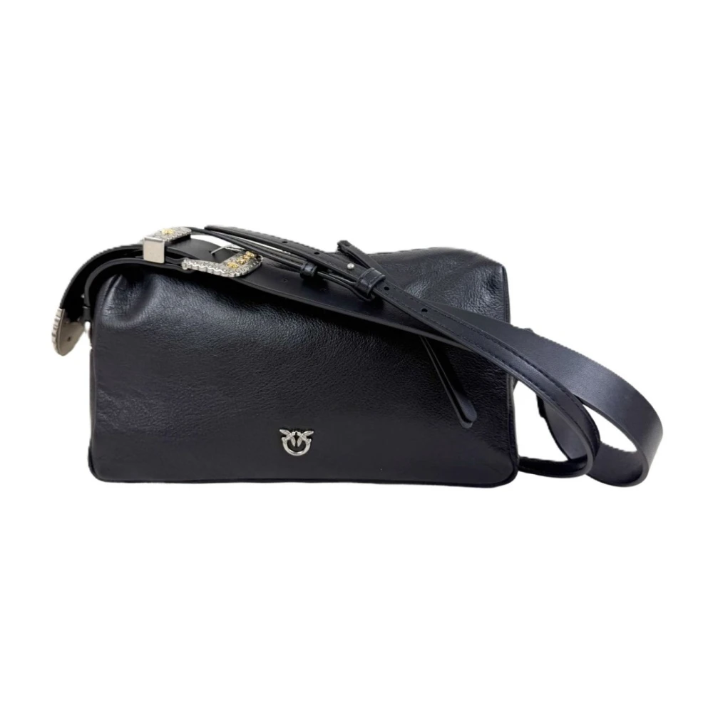 Pinko Vrouw Zwart Tassen Dames, One Size, Leer, Bauletto Trittico Vitello New