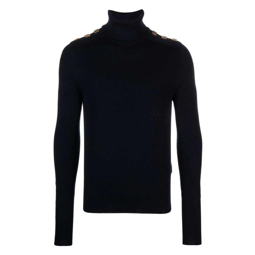 Balmain Men's Blue Wool Turtleneck Jumper - Turtlenecks - Xl - Knitwear