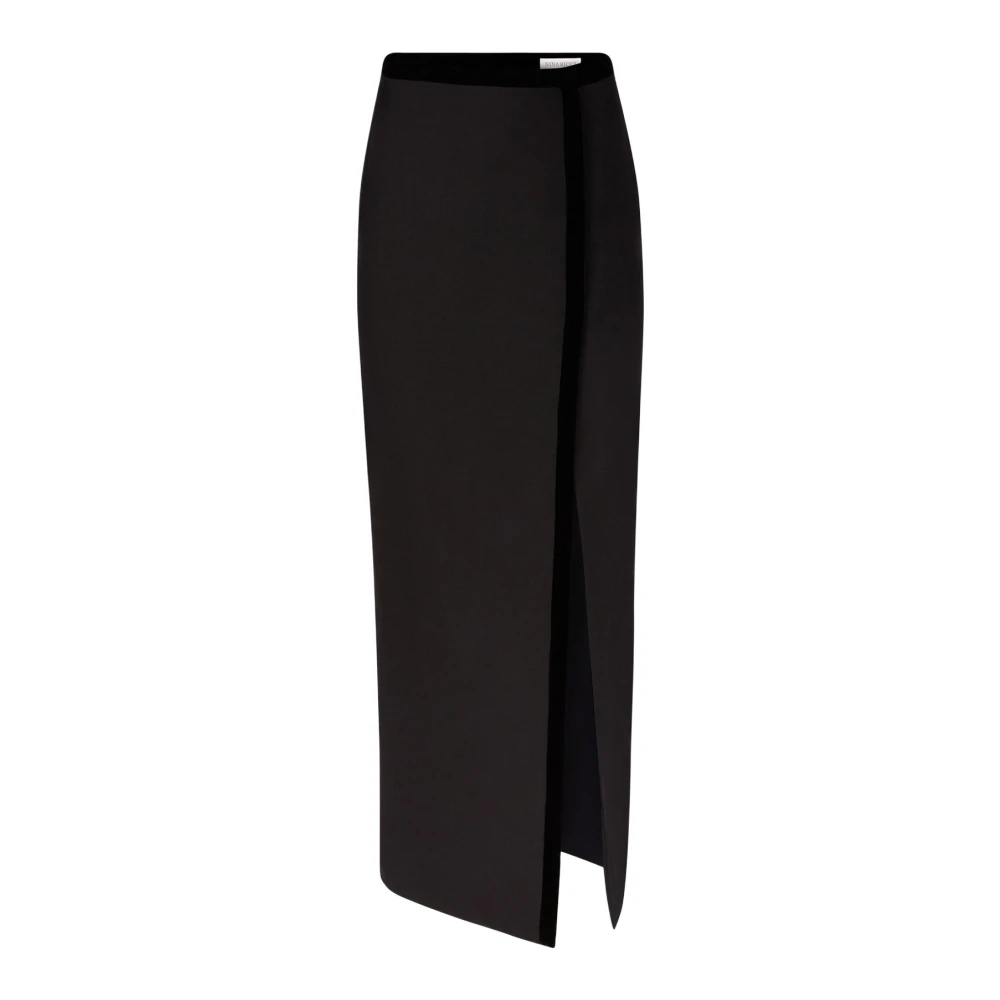 Nina Ricci Zwarte Wol Lange Split Rok Black Dames