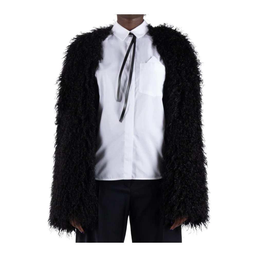 SPORTMAX Zwarte Polyester Bontjas Black Dames