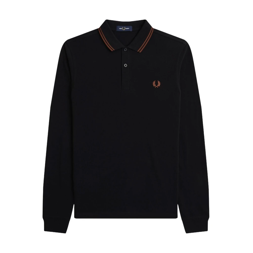 Fred Perry Svart/Whiskybrwn Bomull Polotröja Black, Herr