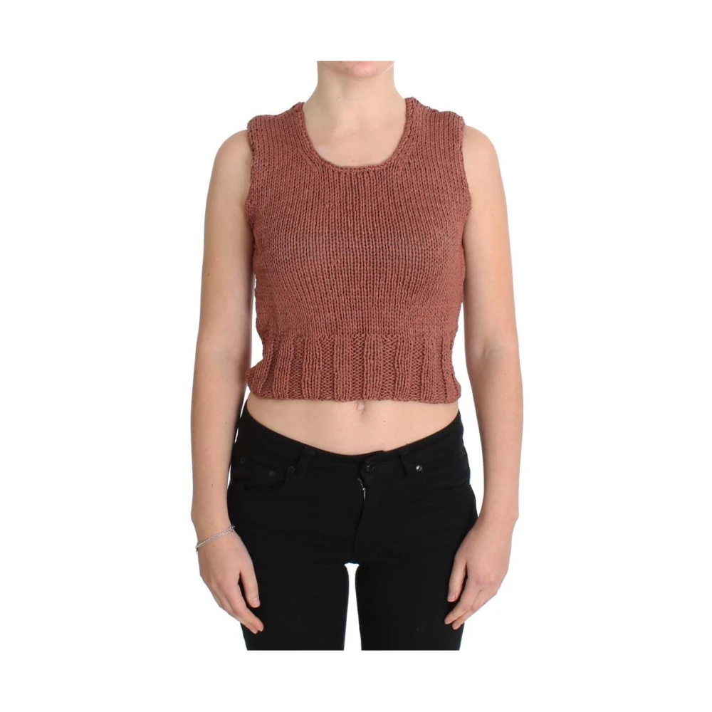 Pink Memories Rode Mouwloze Gebreide Vest Trui Red Dames