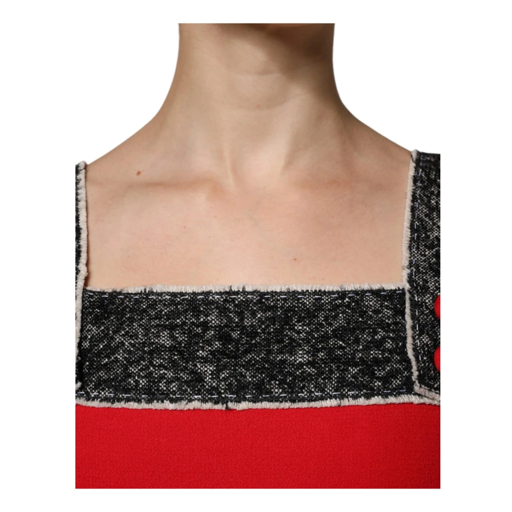 Dolce & Gabbana Rood Zwart Wol Flared Mini Jurk Red Dames