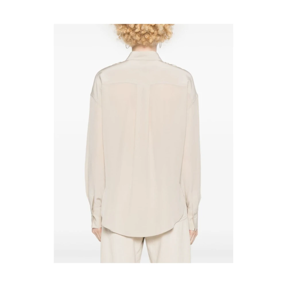 BRUNELLO CUCINELLI Zijden Crepe Klassieke Kraag Shirt Beige Dames