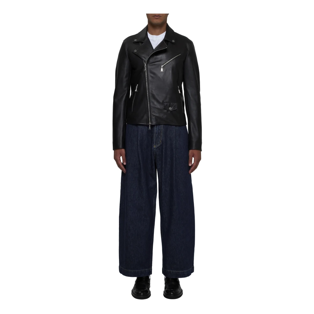 Tagliatore Zwart Leren Bikerstijl Jas Black Heren