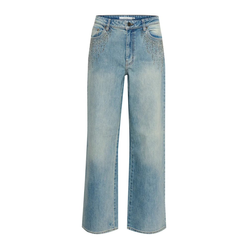 Gestuz Blue Washed Straight-Leg Jeans With Similisten - Female - Straight Fit Jeans - W27 - Jeans