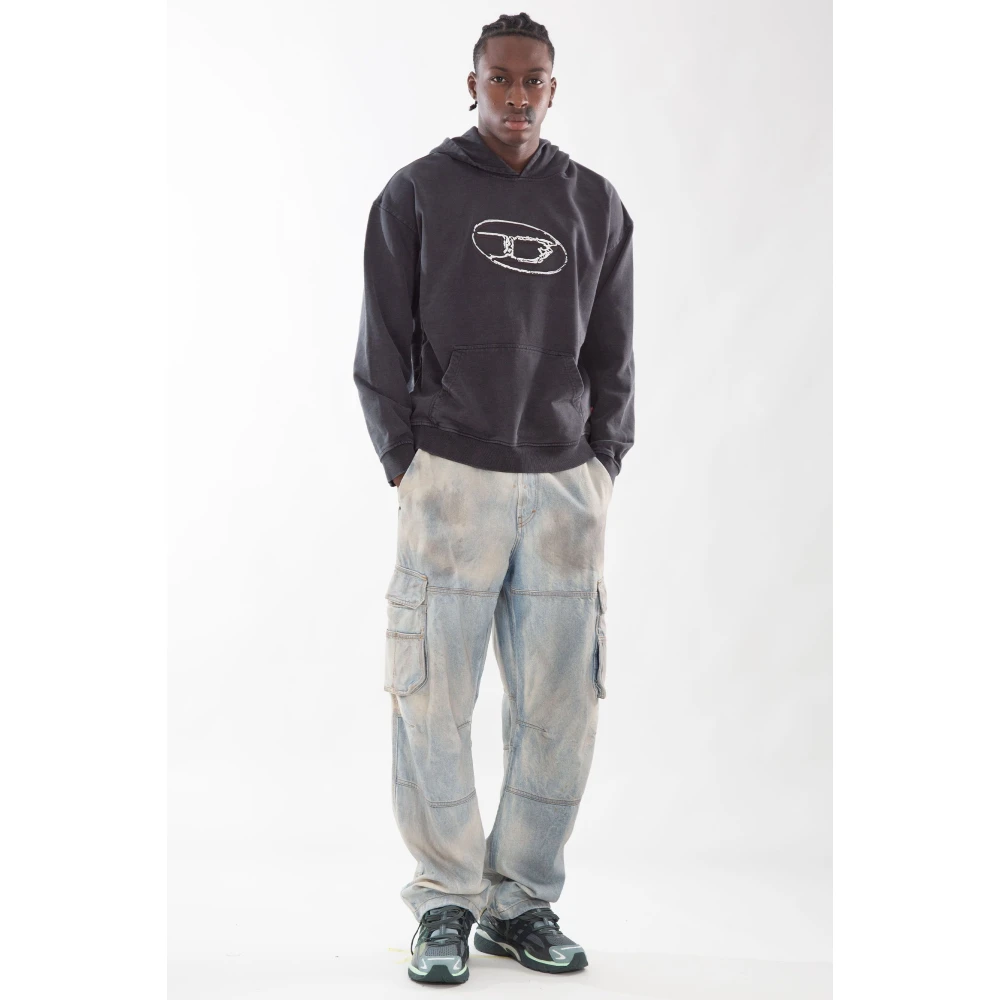 Diesel Geborduurde hoodie voor mannen Black Heren