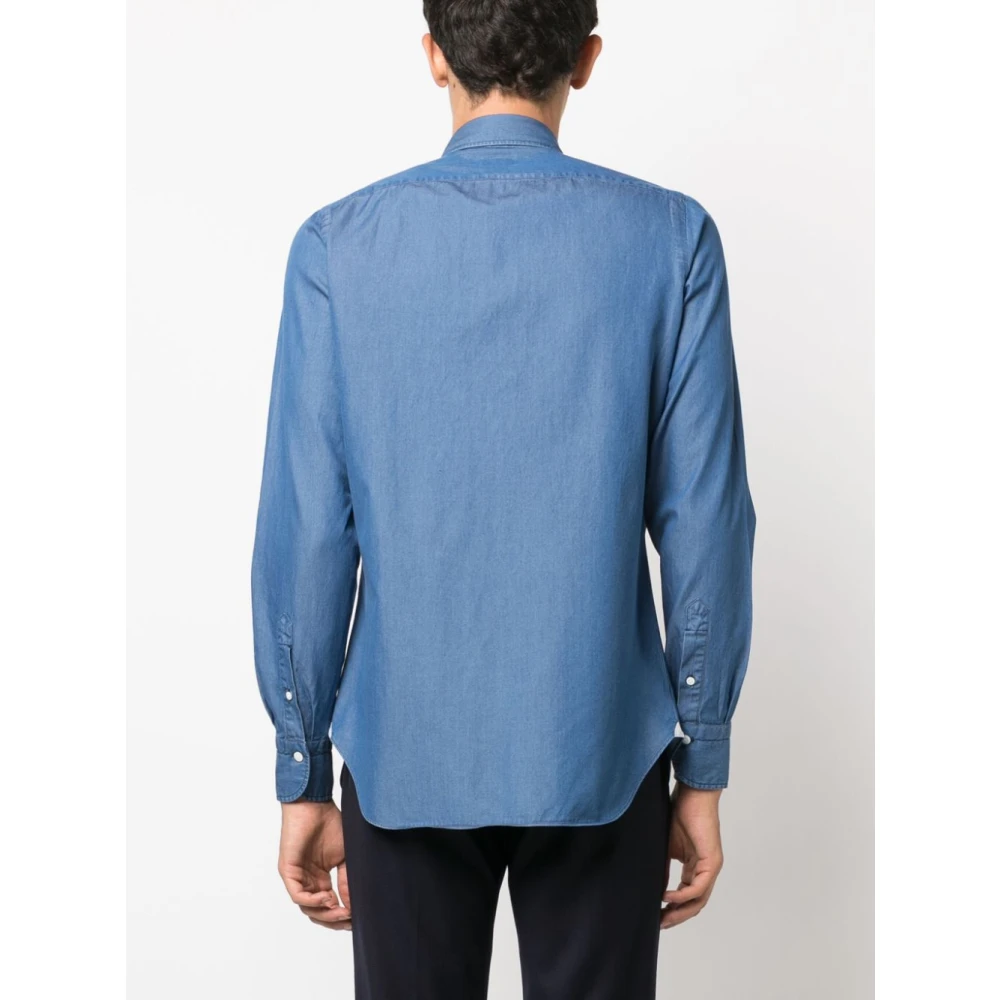Finamore Heldere Blauwe Napoli Katoenen Overhemd Blue Heren
