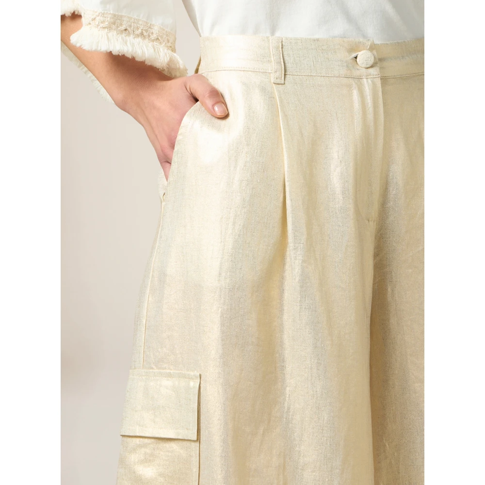 Oltre Gouden Print Linnenmix Bermuda Shorts Yellow Dames