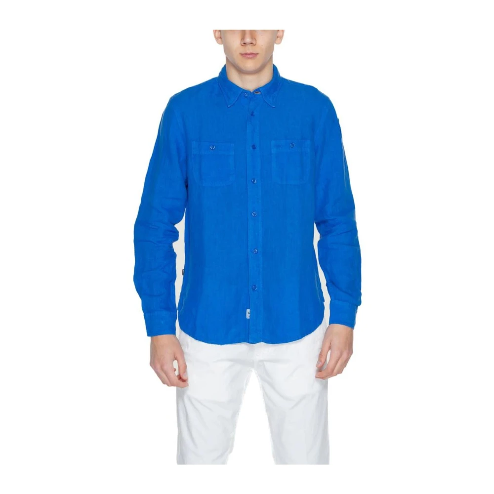 Blauer Linnen Overhemd Lange Mouwen Lente Zomer Collectie Blue Heren