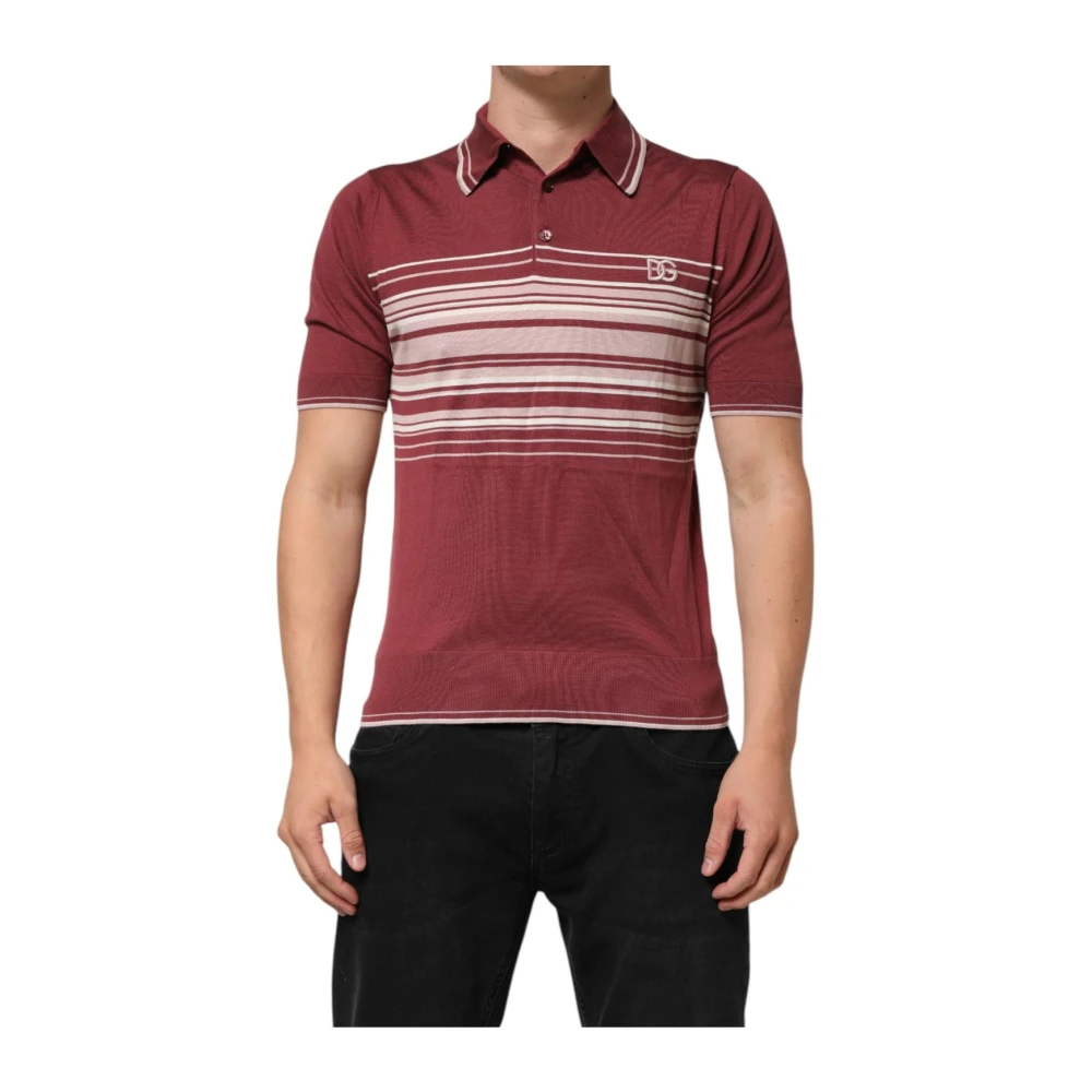 Dolce & Gabbana , Polo Shirts, Male, Red, M, Striped Cotton Polo T-Shirt