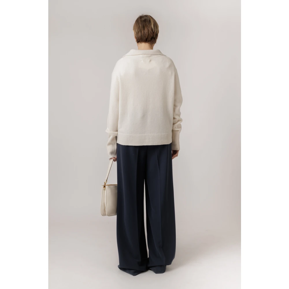 Lisa Yang Serena Cream V-Neck Sweater White Dames