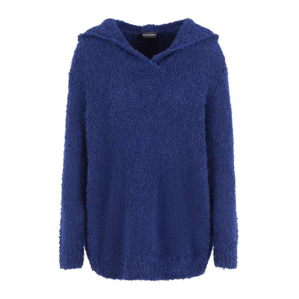 Emporio Armani Blauwe Bouclé Hoodie Blue Dames