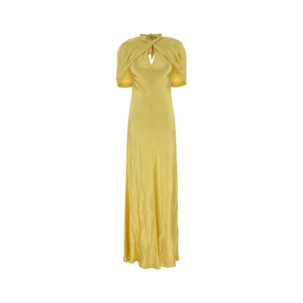 Alberta Ferretti Women's Yellow Gowns, S, Glossy Satin Dress