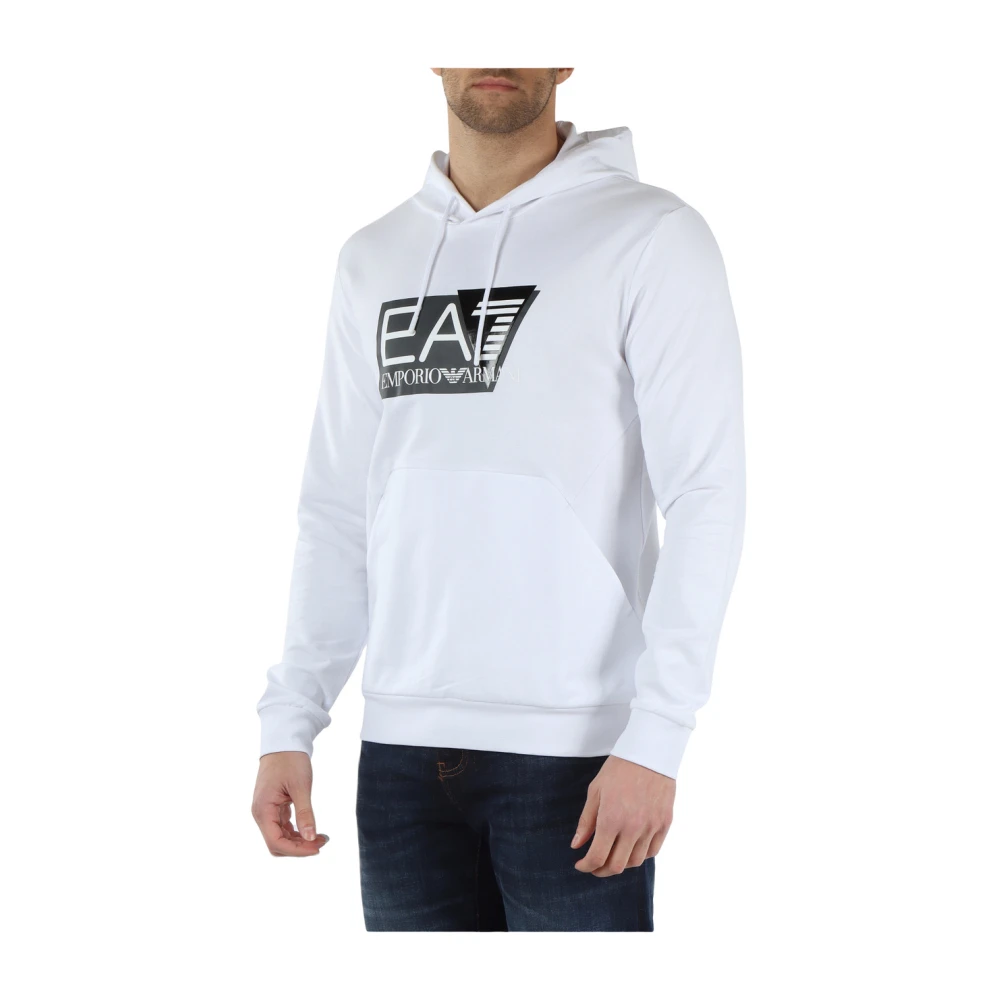 Emporio Armani EA7 Katoenen hoodie met logo print White Heren