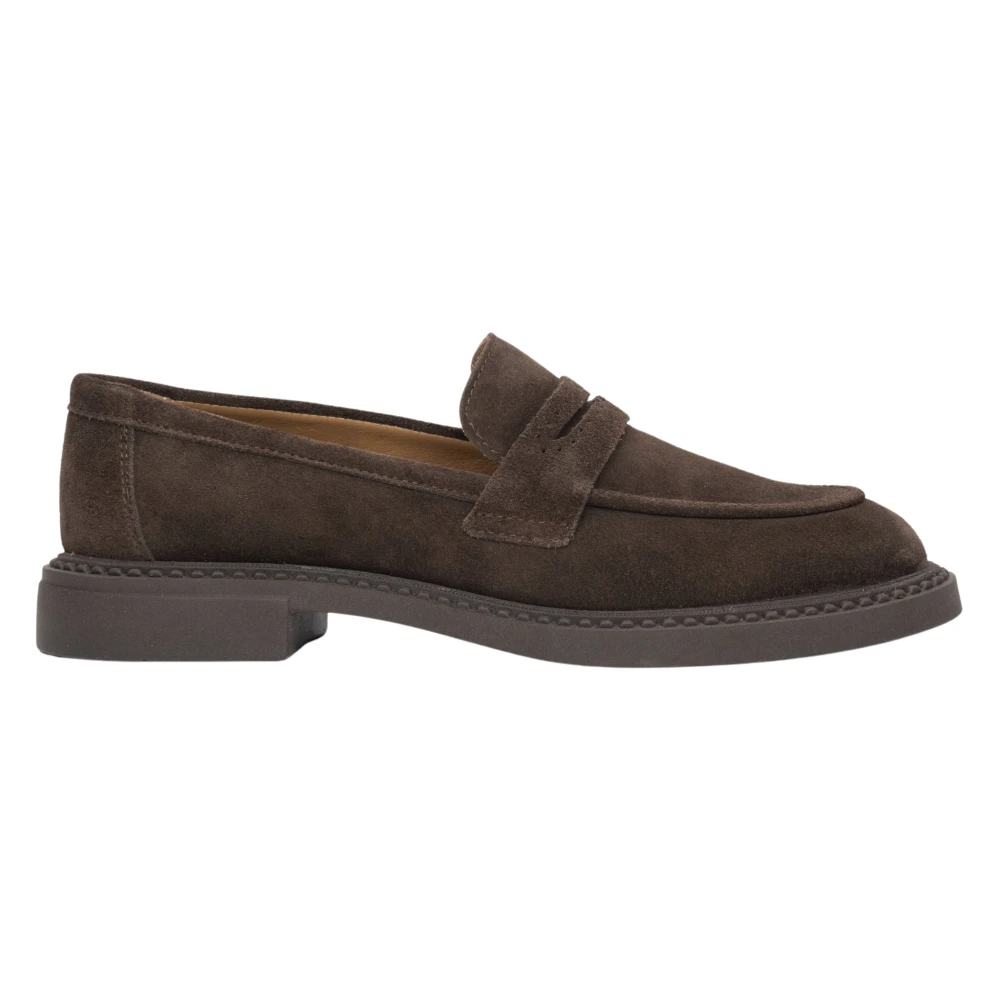 Estro Women's Brown Saddle Penny Loafers Made Of Italian Genuine Velour Er00117041