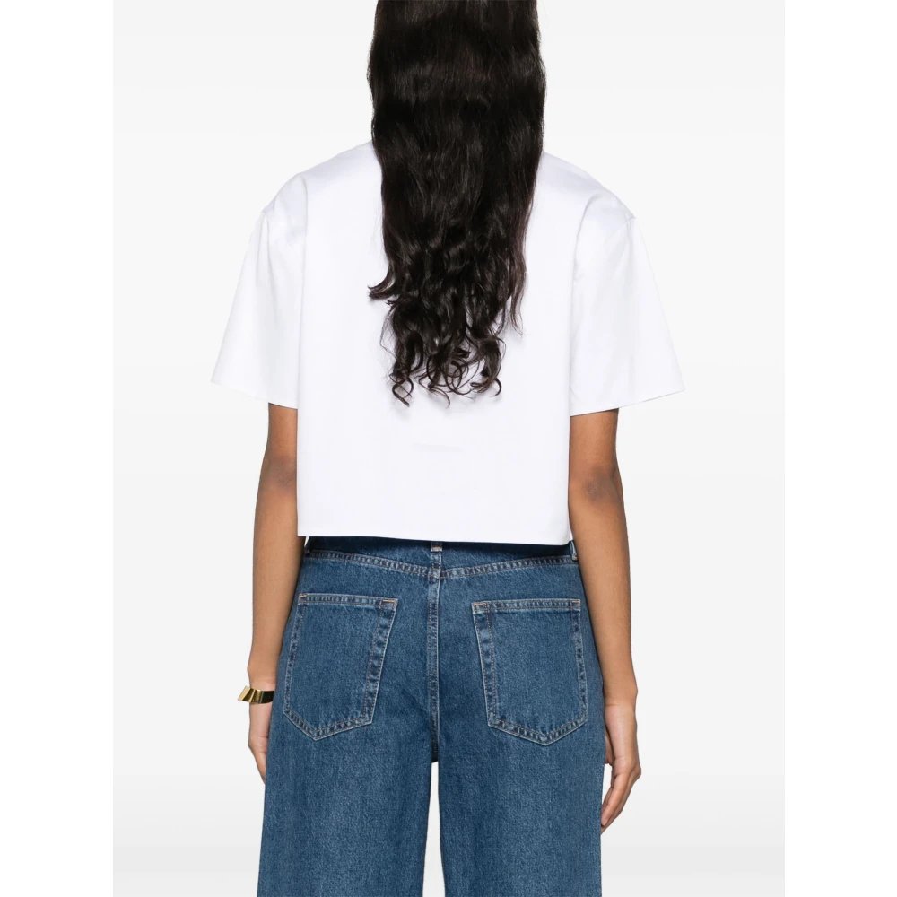 Valentino Garavani Gouden VLogo Cropped T-Shirt White Dames