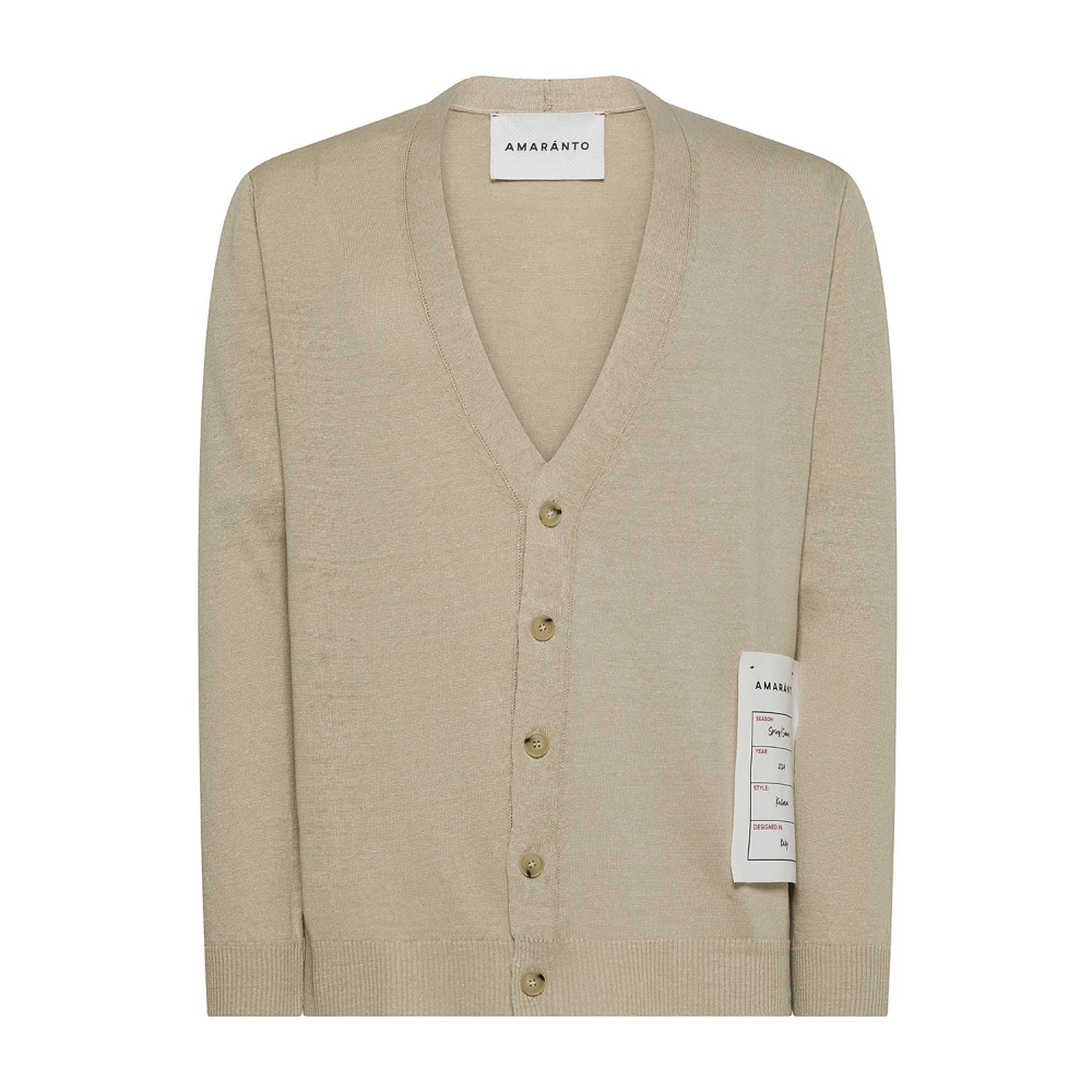 Amaránto Beige Katoen V-Hals Cardigan Sweater Beige Heren