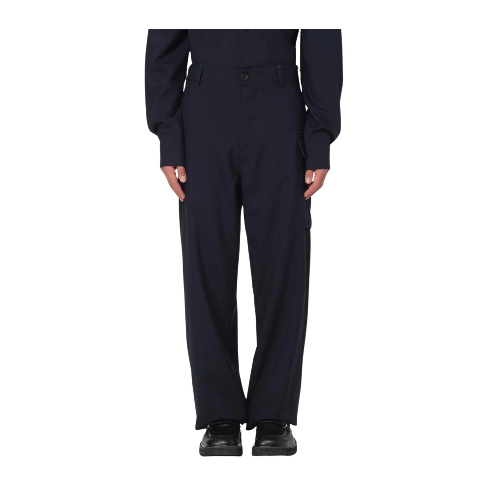 Marni Men's Blue Straight Trousers, Xl, Wool Trousers Relaxed Fit
