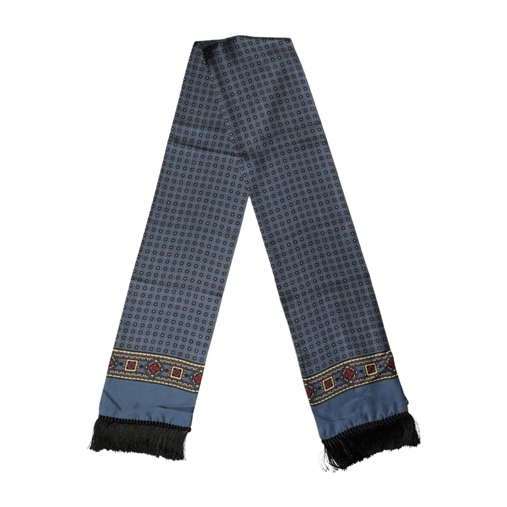 Dolce & Gabbana Men's Blue Silk Geometric Fringe Foulard Scarf