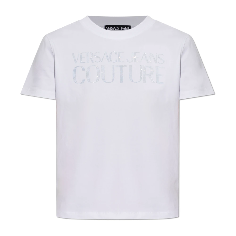 Versace Jeans Couture Women's White T-Shirt With Shimmering Sequins - T-Shirts - Xs - Tops