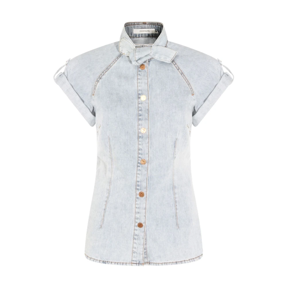 Zimmermann , Shirts, Female, Blue, M, Denim Tie Neck Shirt