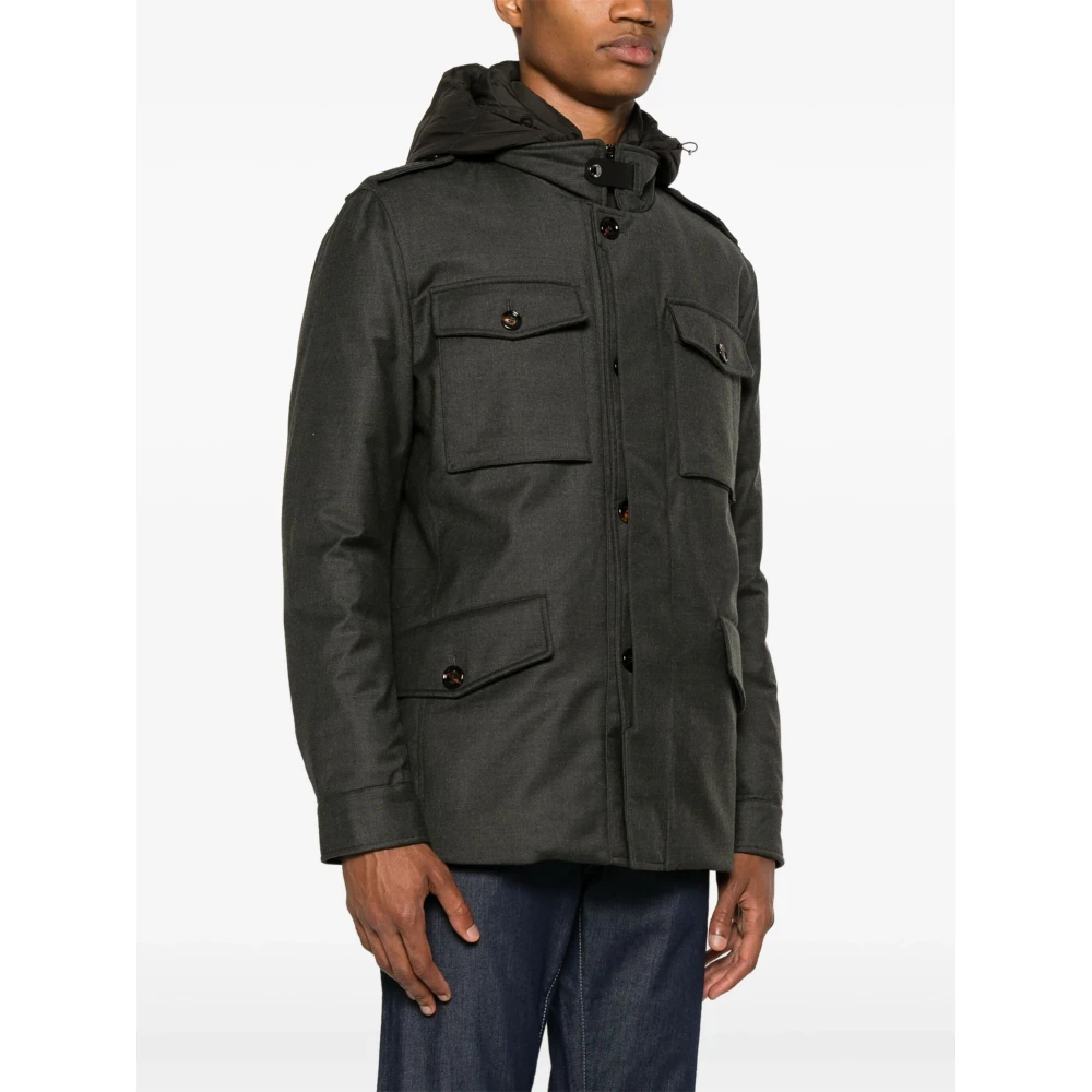 Moorer Wol Kasjmier Hoodie Jas Green Heren