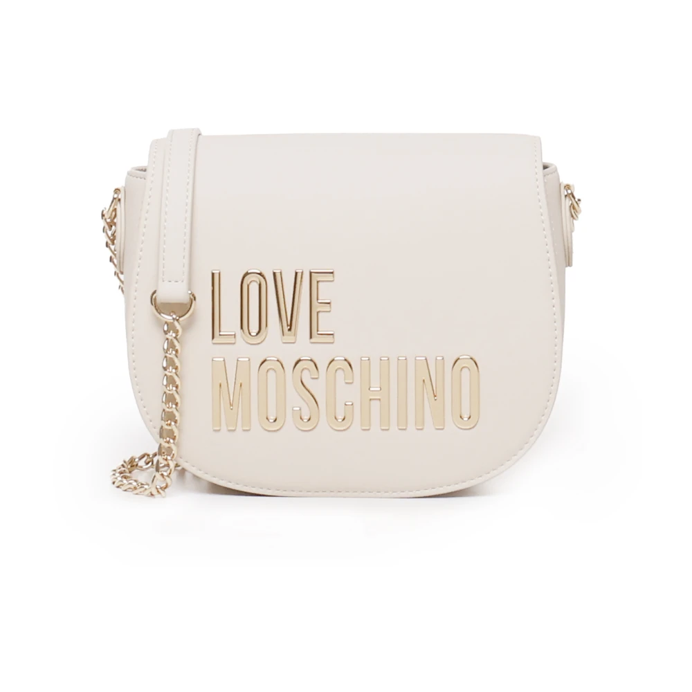 Love Moschino Witte Schoudertas met Gouden Logo White Dames