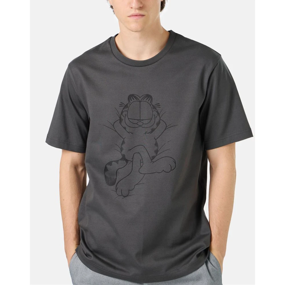 Iceberg Grijze katoenen jersey T-shirt met Lazy Garfield print Gray Heren
