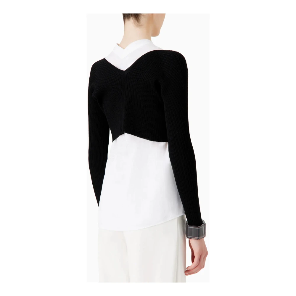 Emporio Armani Zwarte Korte Cardigan Sweater Gesp Sluiting Black Dames