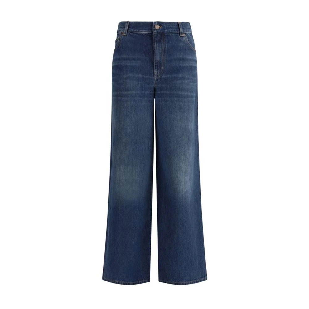 Chloé Wijde Pijp Leren Patch Jeans Blue Dames